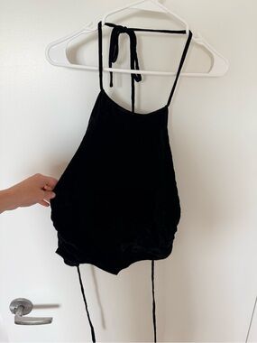Reformation Black Velvet Halter Crop Top - Women
